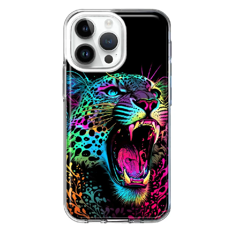 For Apple iPhone 15 Pro Max Neon Rainbow Glow Colorful Leopard Hybrid Protective Phone Case Cover