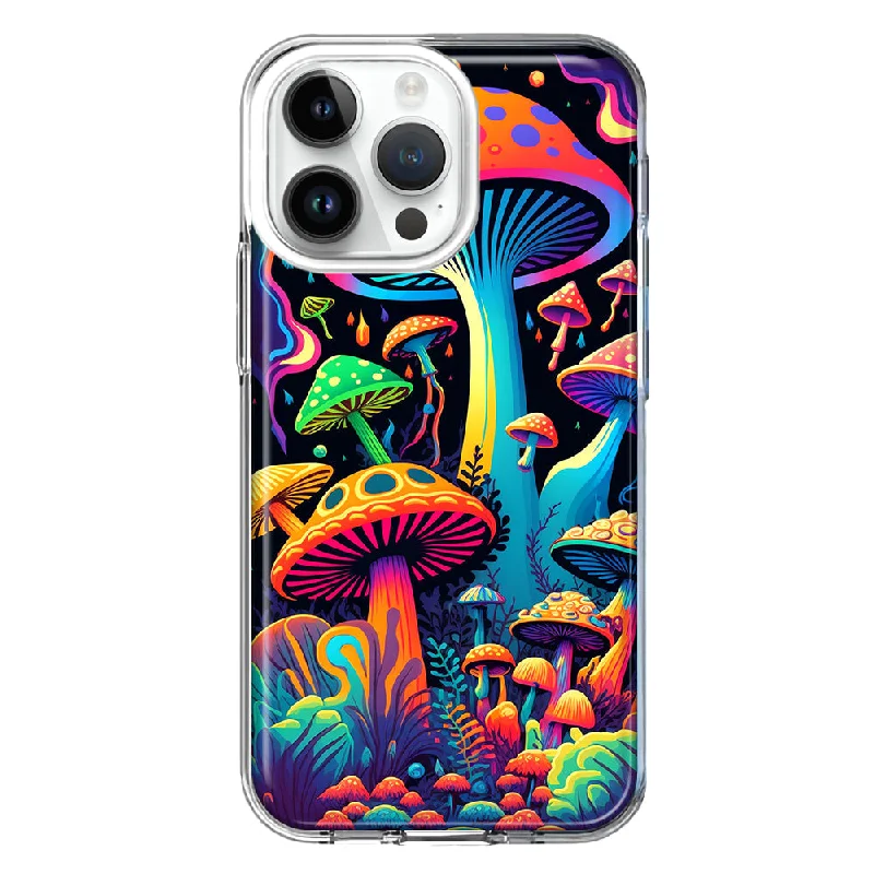 For Apple iPhone 15 Pro Max Neon Rainbow Psychedelic Indie Hippie Mushrooms Hybrid Protective Phone Case Cover