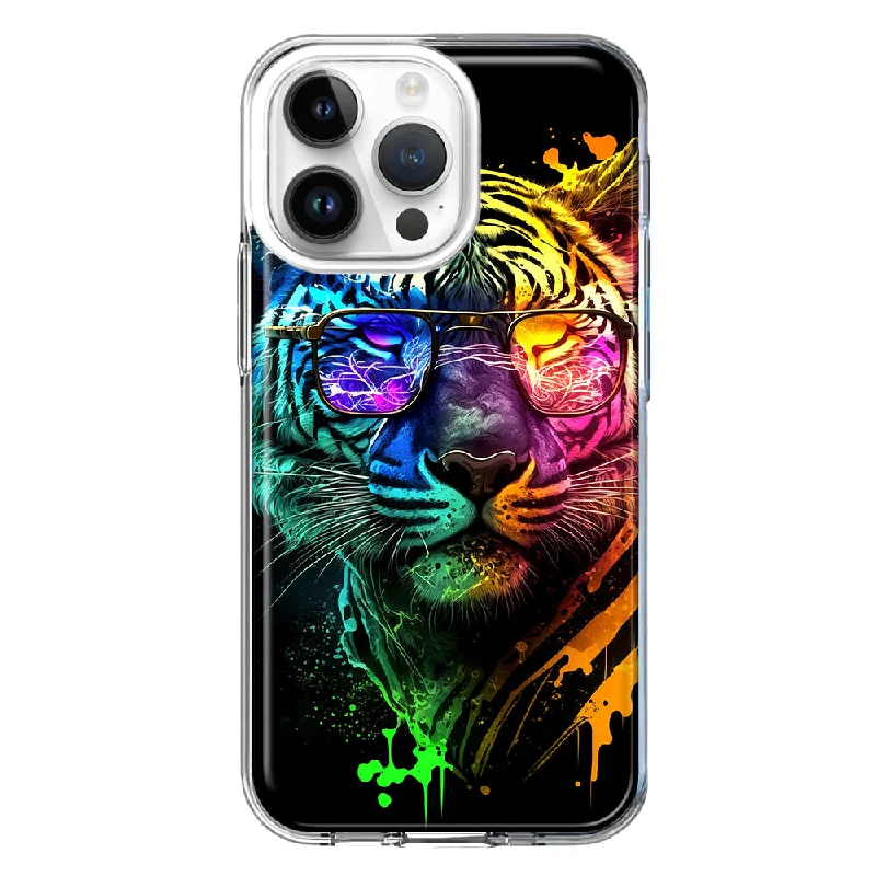 For Apple iPhone 15 Pro Max Neon Rainbow Swag Tiger Hybrid Protective Phone Case Cover