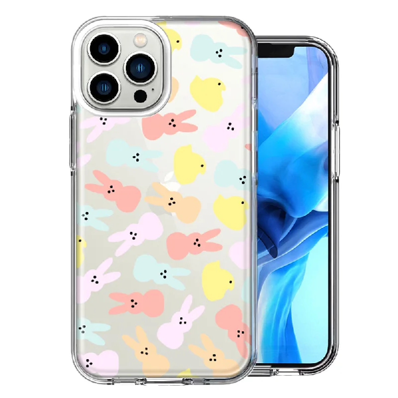 For Apple iPhone 15 Pro Max Pastel Easter Polkadots Bunny Chick Candies Design Double Layer Phone Case Cover