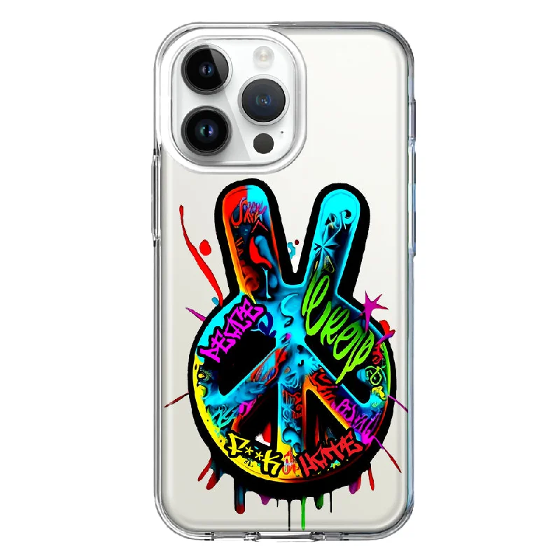 For Apple iPhone 15 Pro Max Peace Graffiti Painting Art Design Hybrid Protective Phone Case Cover