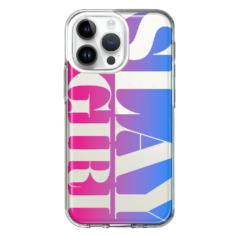 For Apple iPhone 15 Pro Max Pink Blue Clear Funny Text Quote Slay Girl Design Hybrid Protective Phone Case Cover