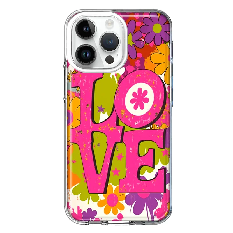 For Apple iPhone 15 Pro Max Pink Daisy Love Graffiti Painting Art Design Hybrid Protective Phone Case Cover