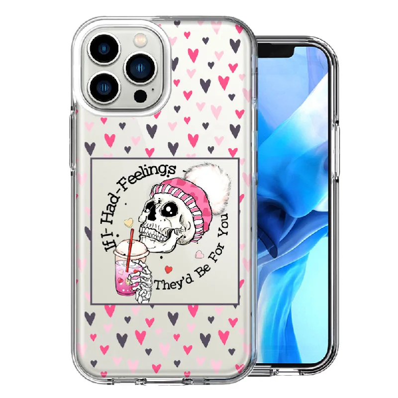 For Apple iPhone 15 Pro Max Pink Dead Valentine Skull Frap Hearts If I had Feelings They'd Be For You Love Double Layer Phone Case Cover