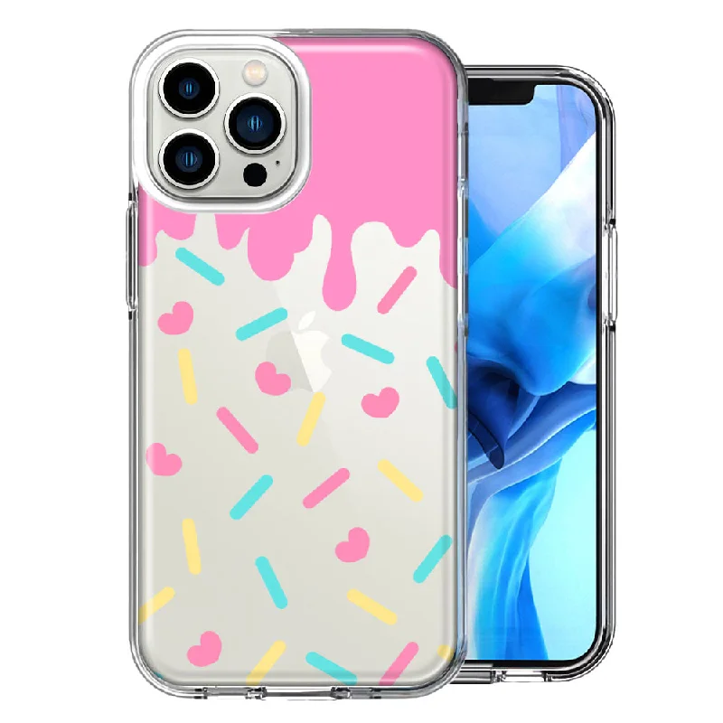 For Apple iPhone 15 Pro Max Pink Drip Frosting Cute Heart Sprinkles Kawaii Cake Design Double Layer Phone Case Cover