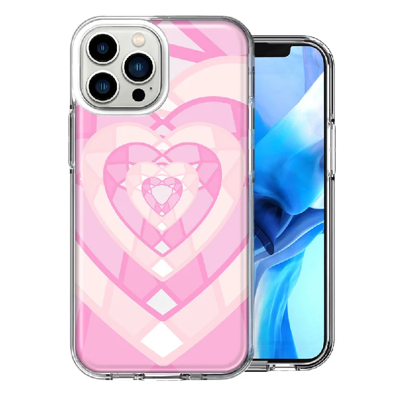 For Apple iPhone 15 Pro Max Pink Gem Hearts Design Double Layer Phone Case Cover