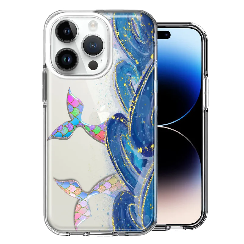 For Apple iPhone 15 Pro Max Rainbow Mermaid Tails Scales Ocean Waves Beach Girls Summer Double Layer Phone Case Cover