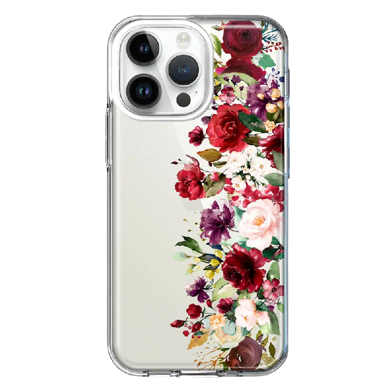 For Apple iPhone 15 Pro Max Red Summer Watercolor Floral Bouquets Ruby Flowers Design Hybrid Protective Phone Case Cover