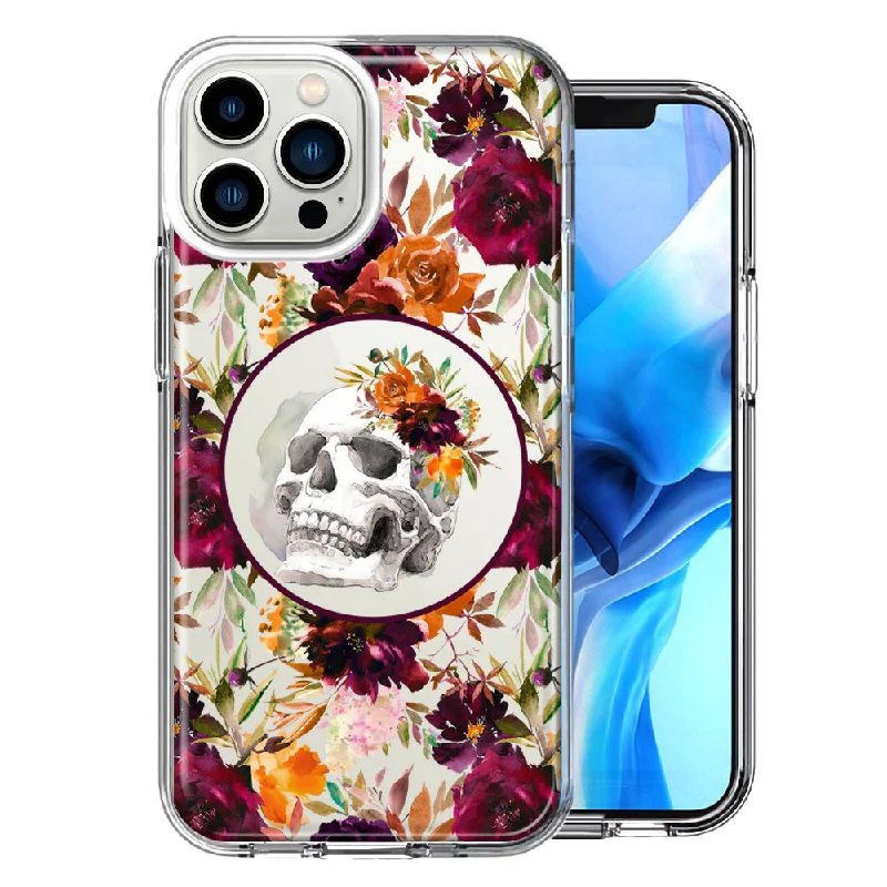 For Apple iPhone 15 Pro Max Romance Is Dead Valentines Day Halloween Skull Floral Autumn Flowers Double Layer Phone Case Cover