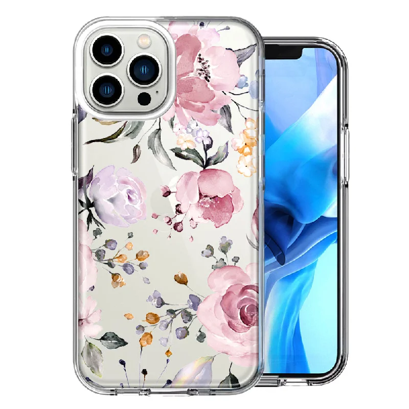 For Apple iPhone 15 Pro Max Soft Pastel Spring Floral Flowers Blush Lavender Design Double Layer Phone Case Cover