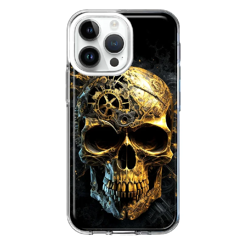 For Apple iPhone 15 Pro Max Steampunk Skull Science Fiction Machinery Double Layer Phone Case Cover