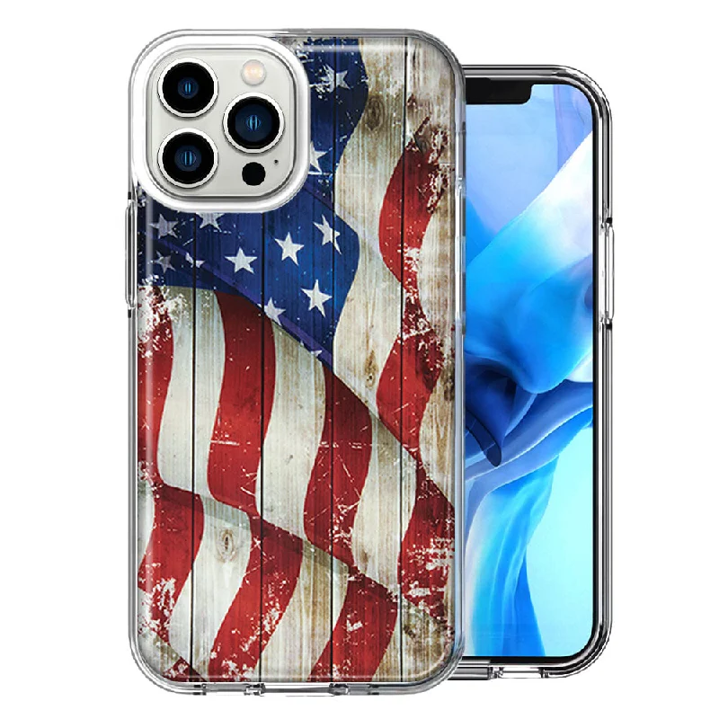 For Apple iPhone 15 Pro Max Vintage USA Flag Double Layer Phone Case Cover