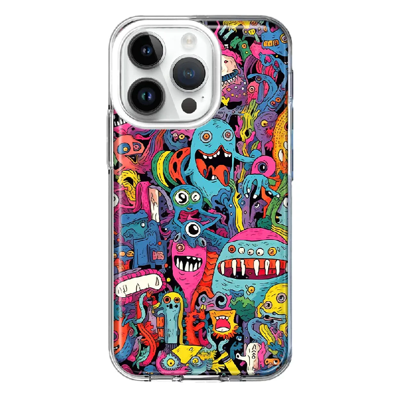 For Apple iPhone 15 Pro Psychedelic Trippy Happy Aliens Characters Design Hybrid Protective Phone Case Cover