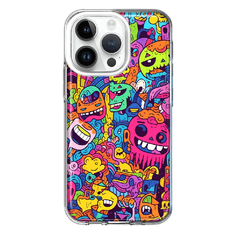 For Apple iPhone 15 Pro Psychedelic Trippy Happy Characters Pop Art Design Hybrid Protective Phone Case Cover