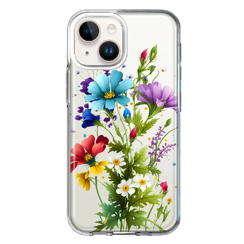 For Apple iPhone 15 Purple Yellow Red Spring Flowers Floral Case Cover