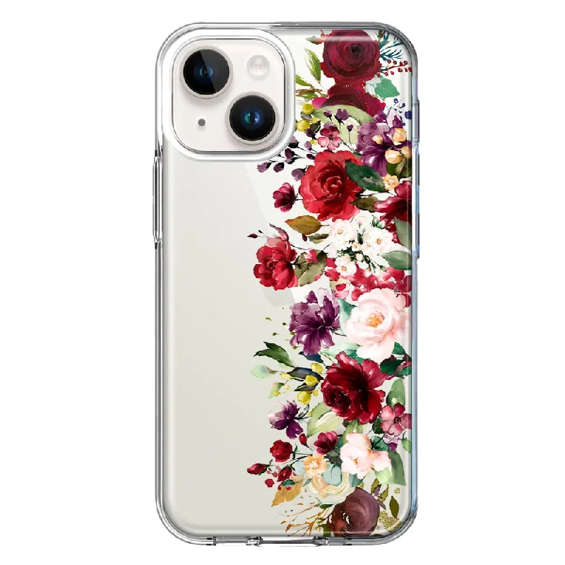 For Apple iPhone 15 Red Summer Watercolor Floral Bouquets Ruby Flowers Case Cover