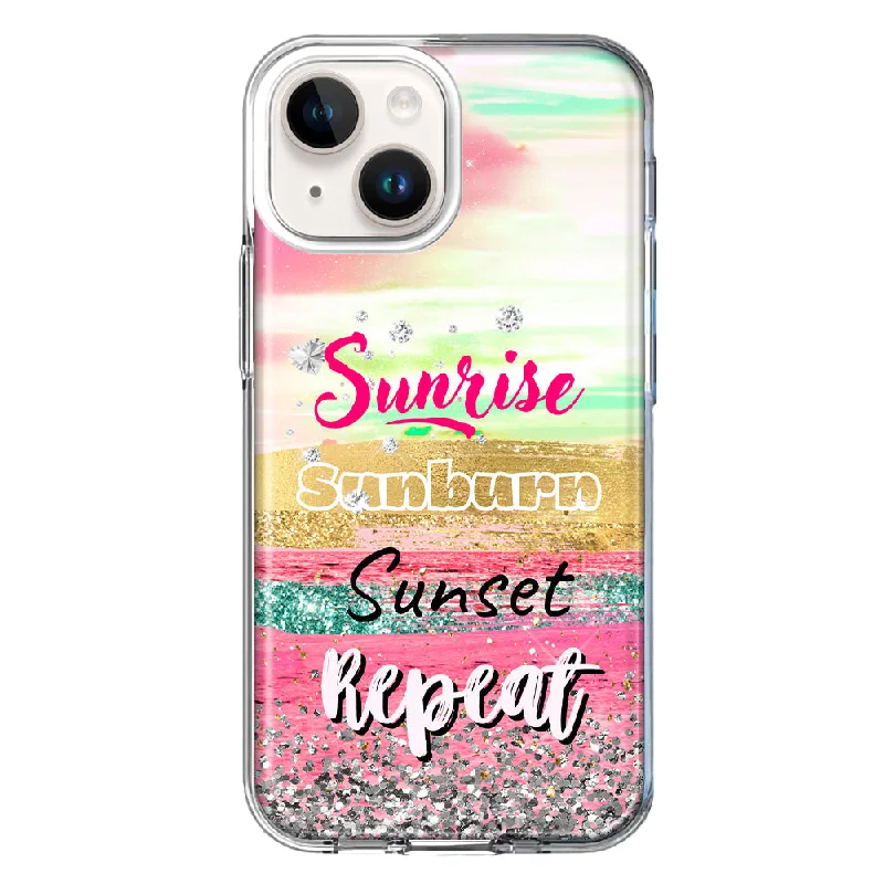 For Apple iPhone 15 Summer Brush Strokes Sunrise Sunburn Sunset Repeat Case Cover