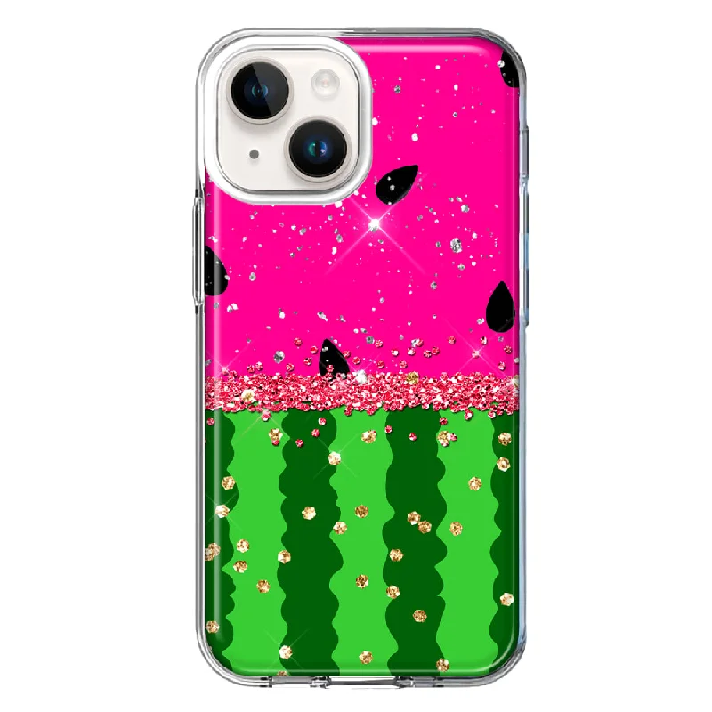 For Apple iPhone 15 Summer Watermelon Sugar Vacation Tropical Fruit Pink Green Case Cover