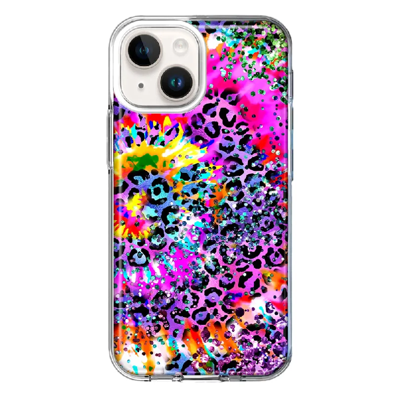 For Apple iPhone 15 Vibrant Pink Purple Tie Dye Summer Leopard Swirl Rainbow Case Cover