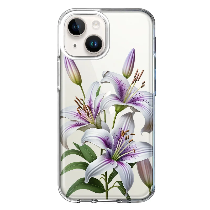 For Apple iPhone 15 White Lavender Lily Purple Flowers Floral Case Cover