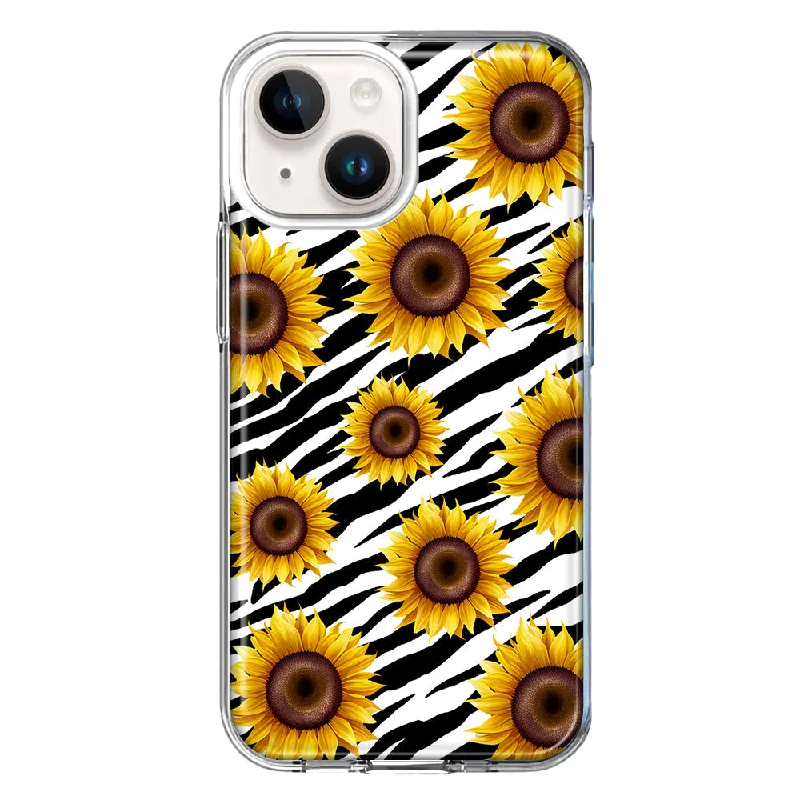 For Apple iPhone 15 White Zebra Sunflowers Polkadots Case Cover