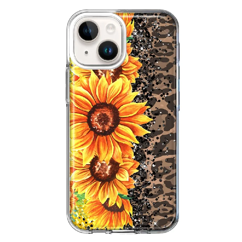 For Apple iPhone 15 Yellow Summer Sunflowers Brown Leopard Honeycomb Case Cover