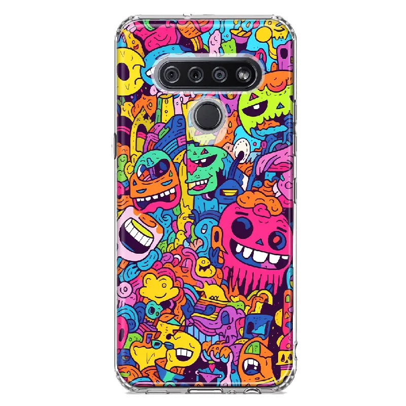 For LG K51 Psychedelic Trippy Happy Characters Pop Art Design Hybrid Protective Phone Case Cover