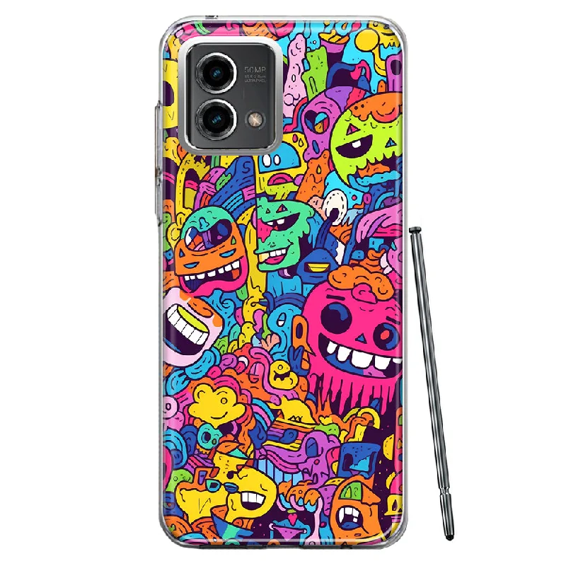 For Motorola Moto G 5G 2023 Psychedelic Trippy Happy Characters Pop Art Design Hybrid Protective Phone Case Cover