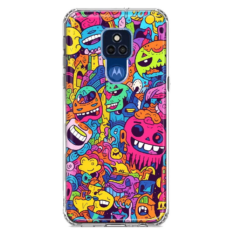 For Motorola Moto G Play 2021 Psychedelic Trippy Happy Characters Pop Art Design Hybrid Protective Phone Case Cover