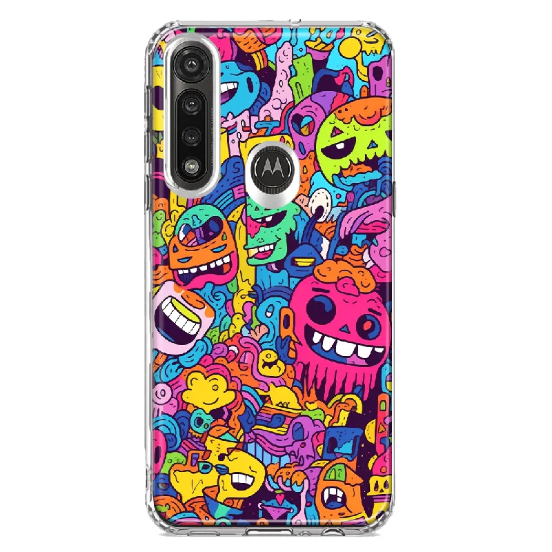 For Motorola Moto G Power Psychedelic Trippy Happy Characters Pop Art Design Hybrid Protective Phone Case Cover