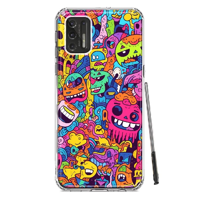 For Motorola Moto G Stylus 2021 Psychedelic Trippy Happy Characters Pop Art Design Hybrid Protective Phone Case Cover