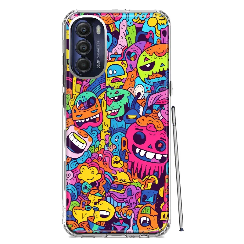 For Motorola Moto G Stylus 4G 2022 Psychedelic Trippy Happy Characters Pop Art Design Hybrid Protective Phone Case Cover