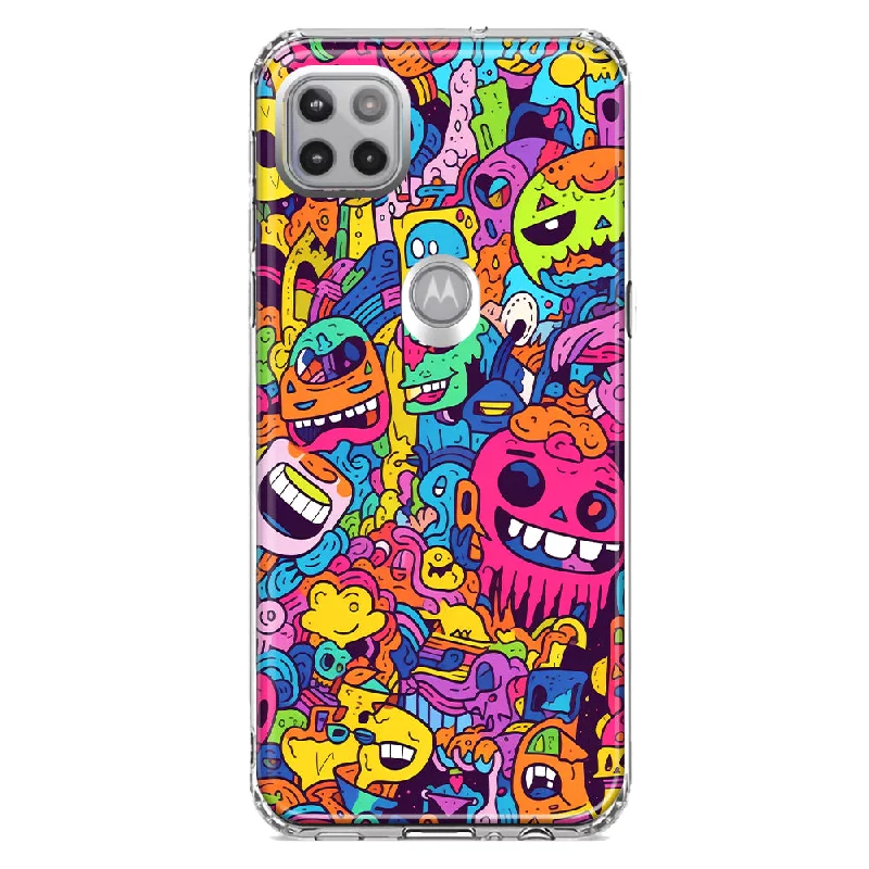 For Motorola One 5G Ace Psychedelic Trippy Happy Characters Pop Art Design Hybrid Protective Phone Case Cover