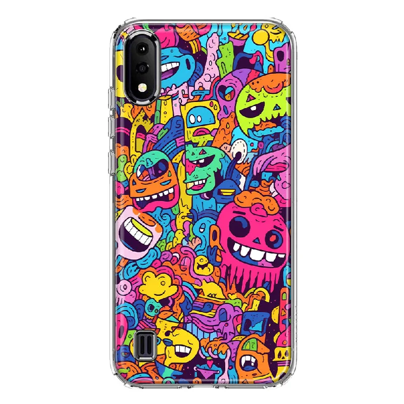 For Samsung Galaxy A01 Psychedelic Trippy Happy Characters Pop Art Design Hybrid Protective Phone Case Cover