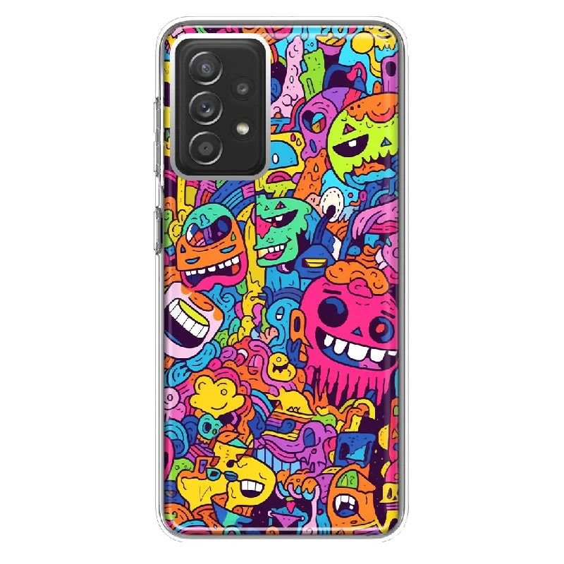 For Samsung Galaxy A72 Psychedelic Trippy Happy Characters Pop Art Design Hybrid Protective Phone Case Cover