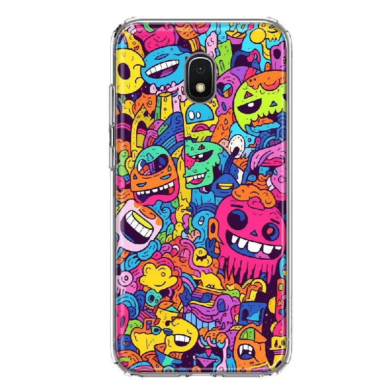 For Samsung Galaxy J3 Express/Prime 3/Amp Prime 3 Psychedelic Trippy Happy Characters Pop Art Design Hybrid Protective Phone Case Cover