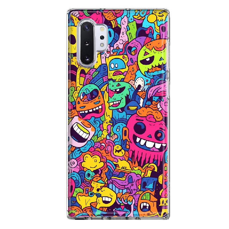 For Samsung Galaxy Note 10 Plus Psychedelic Trippy Happy Characters Pop Art Design Hybrid Protective Phone Case Cover