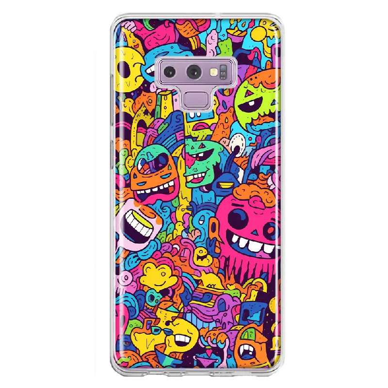 For Samsung Galaxy Note 9 Psychedelic Trippy Happy Characters Pop Art Design Hybrid Protective Phone Case Cover