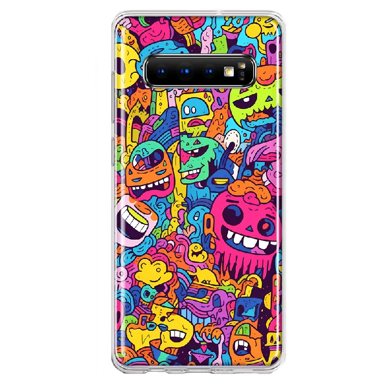 For Samsung Galaxy S10 Plus Psychedelic Trippy Happy Characters Pop Art Design Hybrid Protective Phone Case Cover