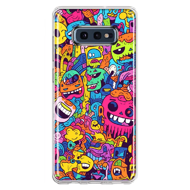 For Samsung Galaxy S10e Psychedelic Trippy Happy Characters Pop Art Design Hybrid Protective Phone Case Cover