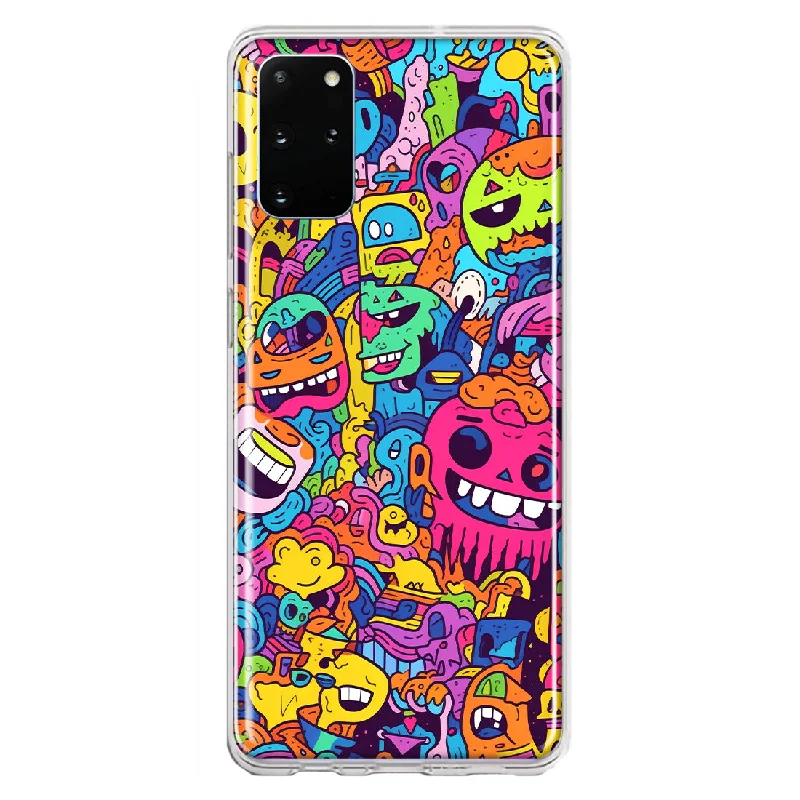 For Samsung Galaxy S20 Plus Psychedelic Trippy Happy Characters Pop Art Design Hybrid Protective Phone Case Cover