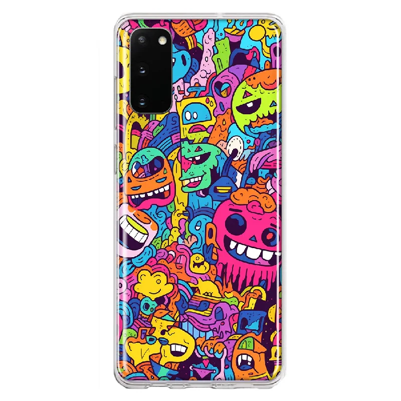 For Samsung Galaxy S20 Psychedelic Trippy Happy Characters Pop Art Design Hybrid Protective Phone Case Cover