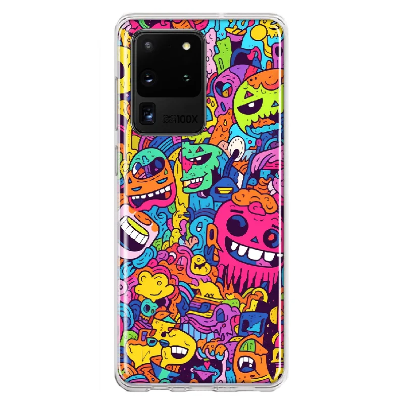 For Samsung Galaxy S20 Ultra Psychedelic Trippy Happy Characters Pop Art Design Hybrid Protective Phone Case Cover