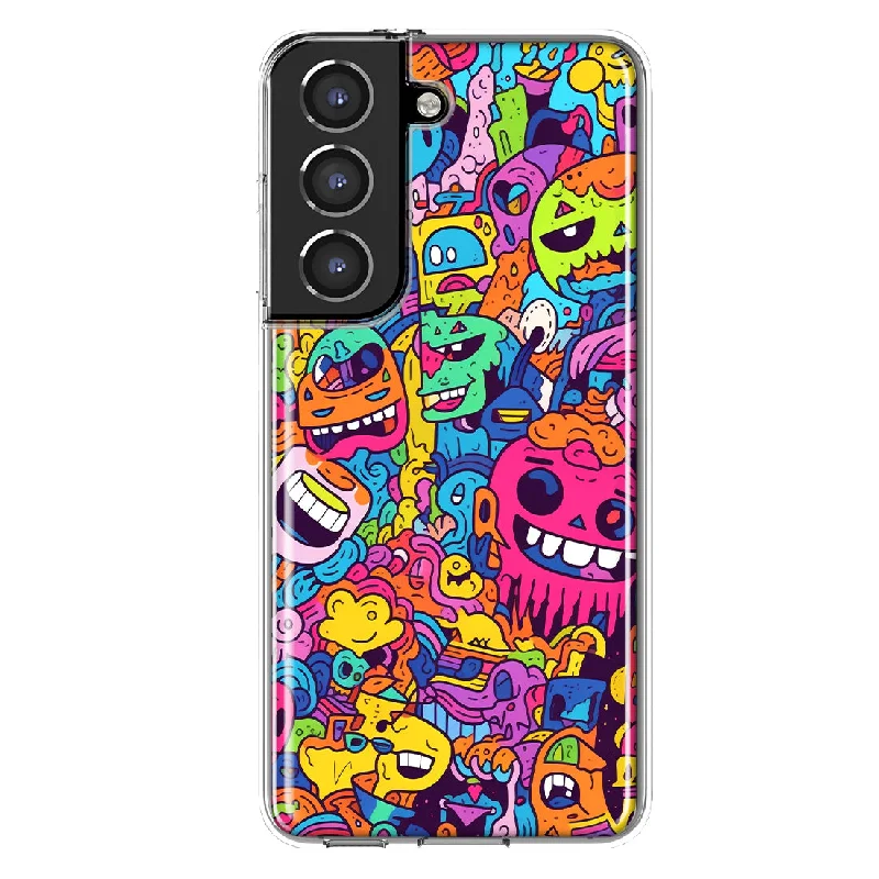 For Samsung Galaxy S21 FE Psychedelic Trippy Happy Characters Pop Art Design Hybrid Protective Phone Case Cover