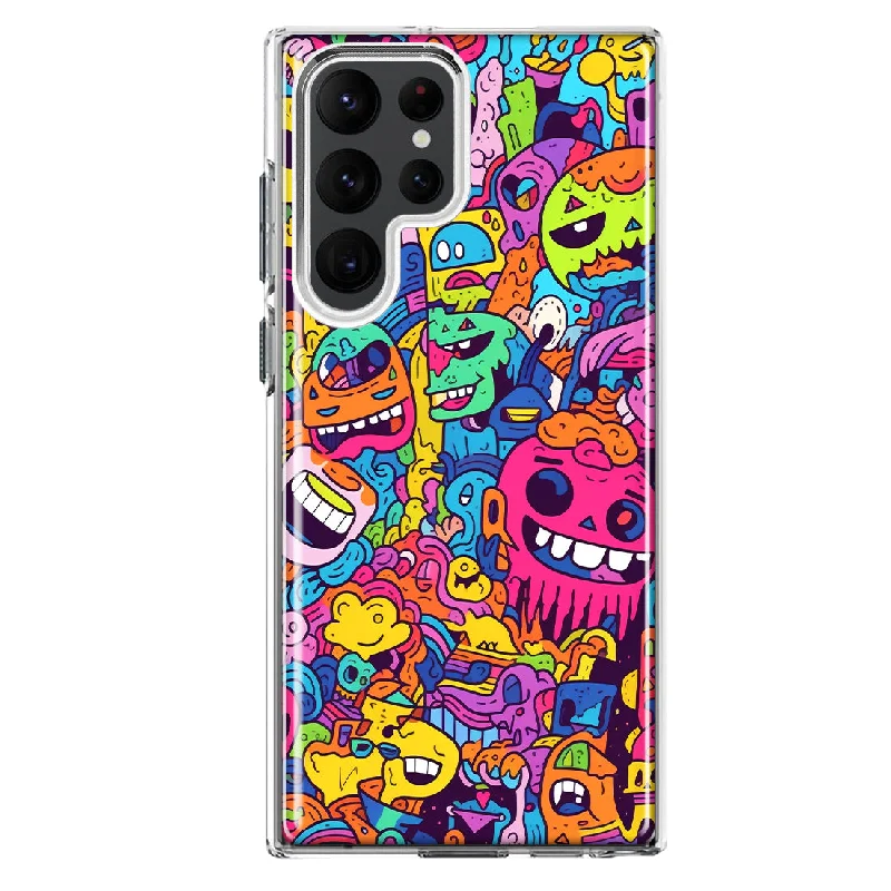 For Samsung Galaxy S22 Ultra Psychedelic Trippy Happy Characters Pop Art Design Hybrid Protective Phone Case Cover