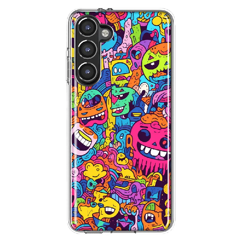 For Samsung Galaxy S23 Plus Psychedelic Trippy Happy Characters Pop Art Design Hybrid Protective Phone Case Cover