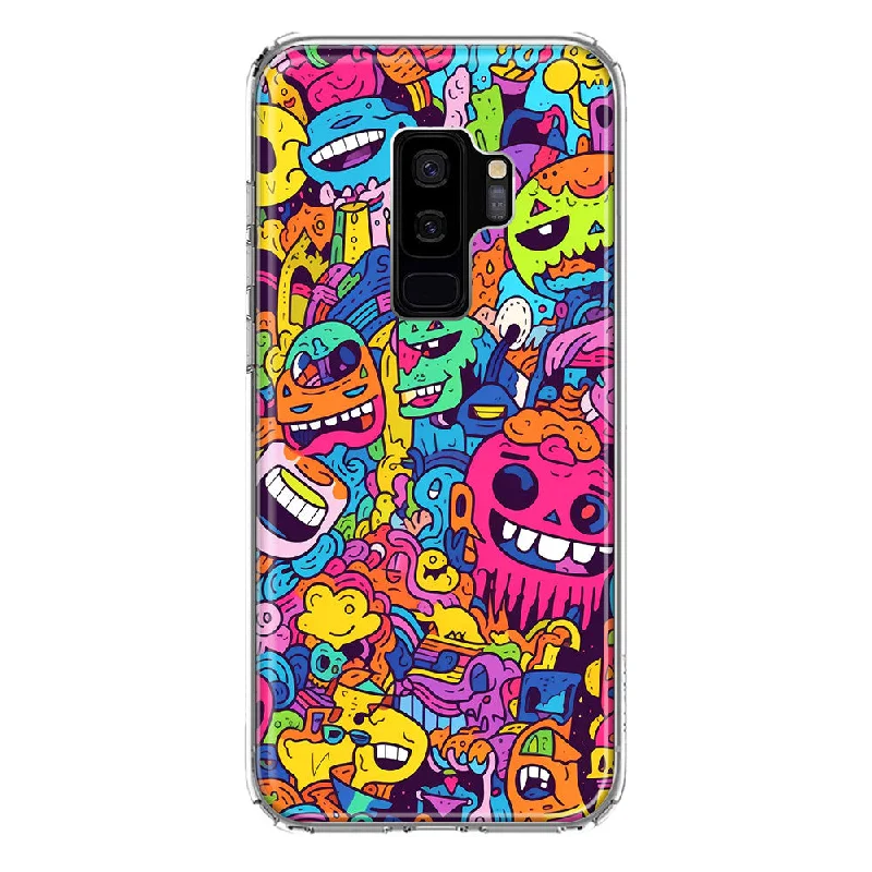 For Samsung Galaxy S9 Plus Psychedelic Trippy Happy Characters Pop Art Design Hybrid Protective Phone Case Cover