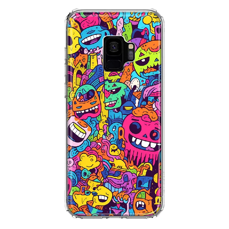 For Samsung Galaxy S9 Psychedelic Trippy Happy Characters Pop Art Design Hybrid Protective Phone Case Cover