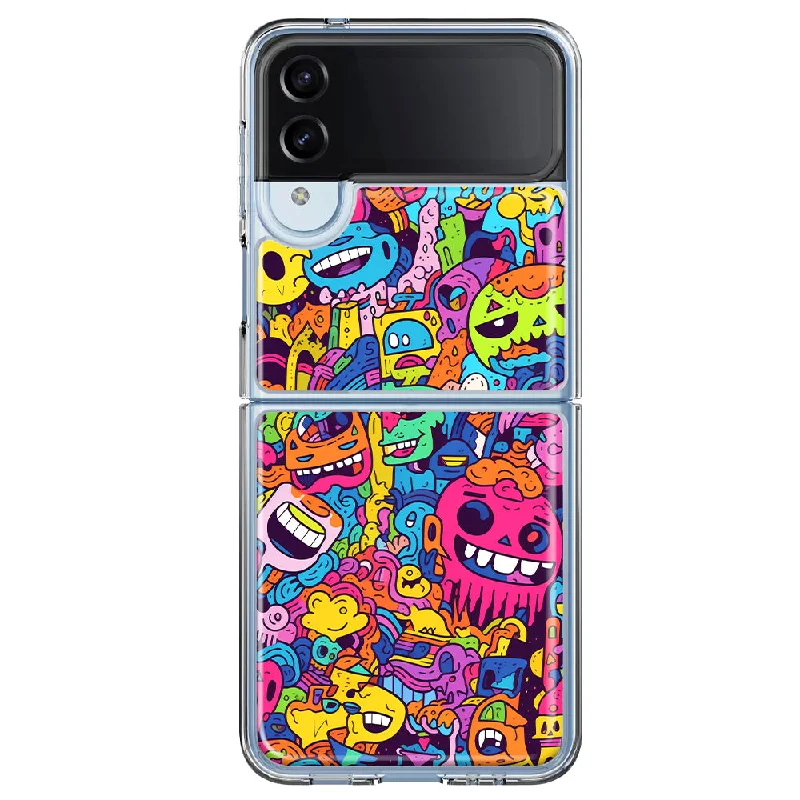 For Samsung Galaxy Z Flip 4 Psychedelic Trippy Happy Characters Pop Art Design Hybrid Protective Phone Case Cover