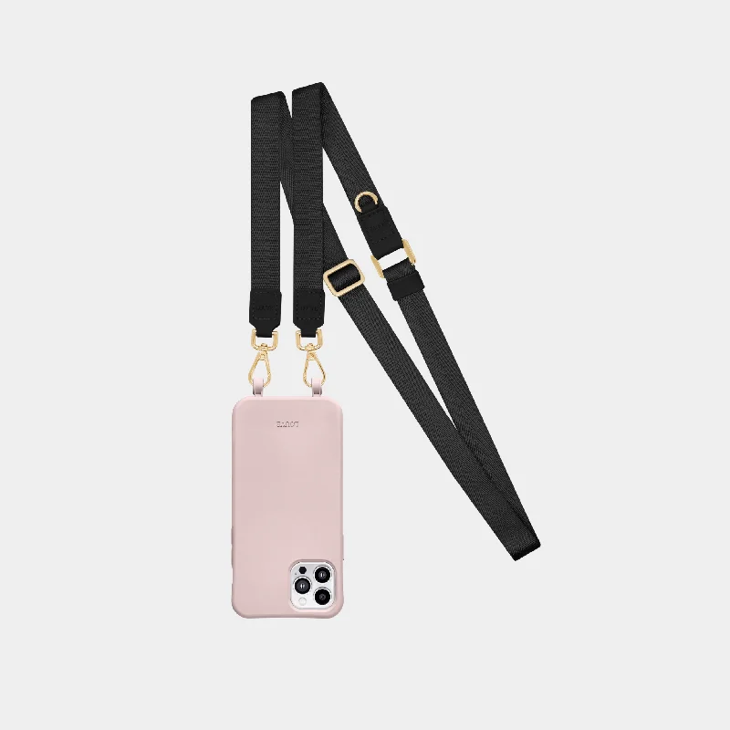 Pink Phone Case + Black Crossbody Lanyard